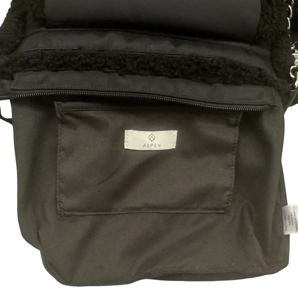 Aspen Quilted Nylon Black Faux Shearling Sherpa Crossbody Bag with Pouch Wallet